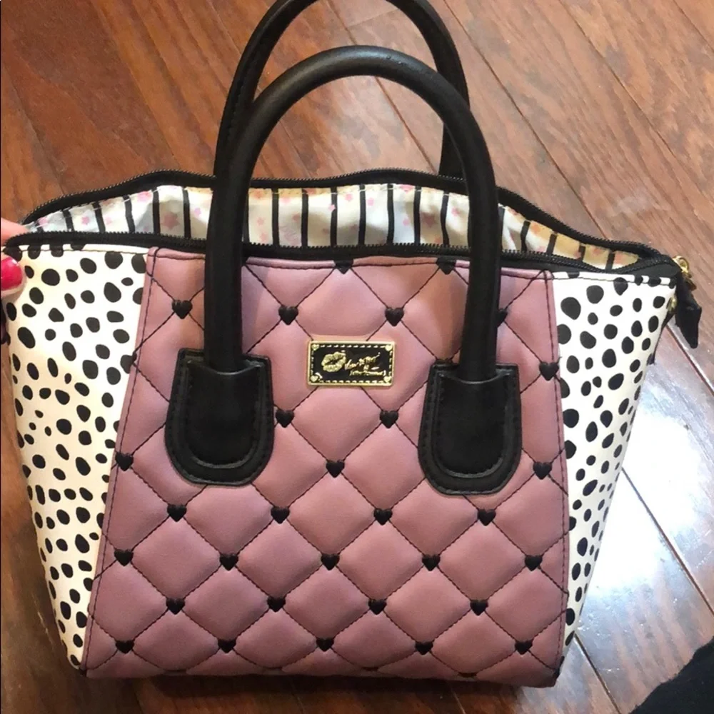 Quilted Lavender Satchel Handbag with Dalmatian Print Sides